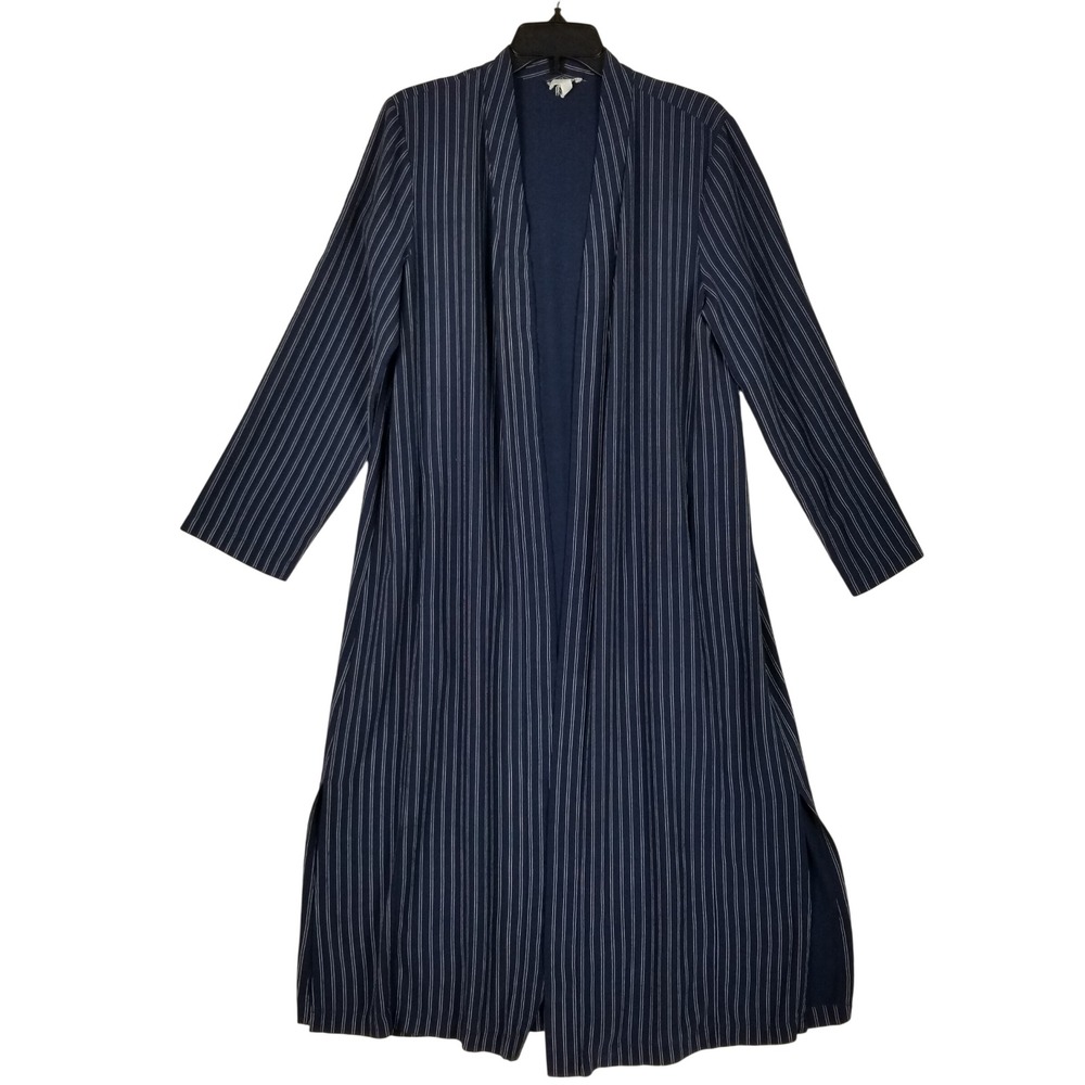 Eileen Fisher Duster Cardigan Womens Medium Navy Pinstripe Tencel Open Front
